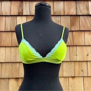 dELiA*s Neon Yellow Bralette with Blue Lace Trim, M (Jrs)